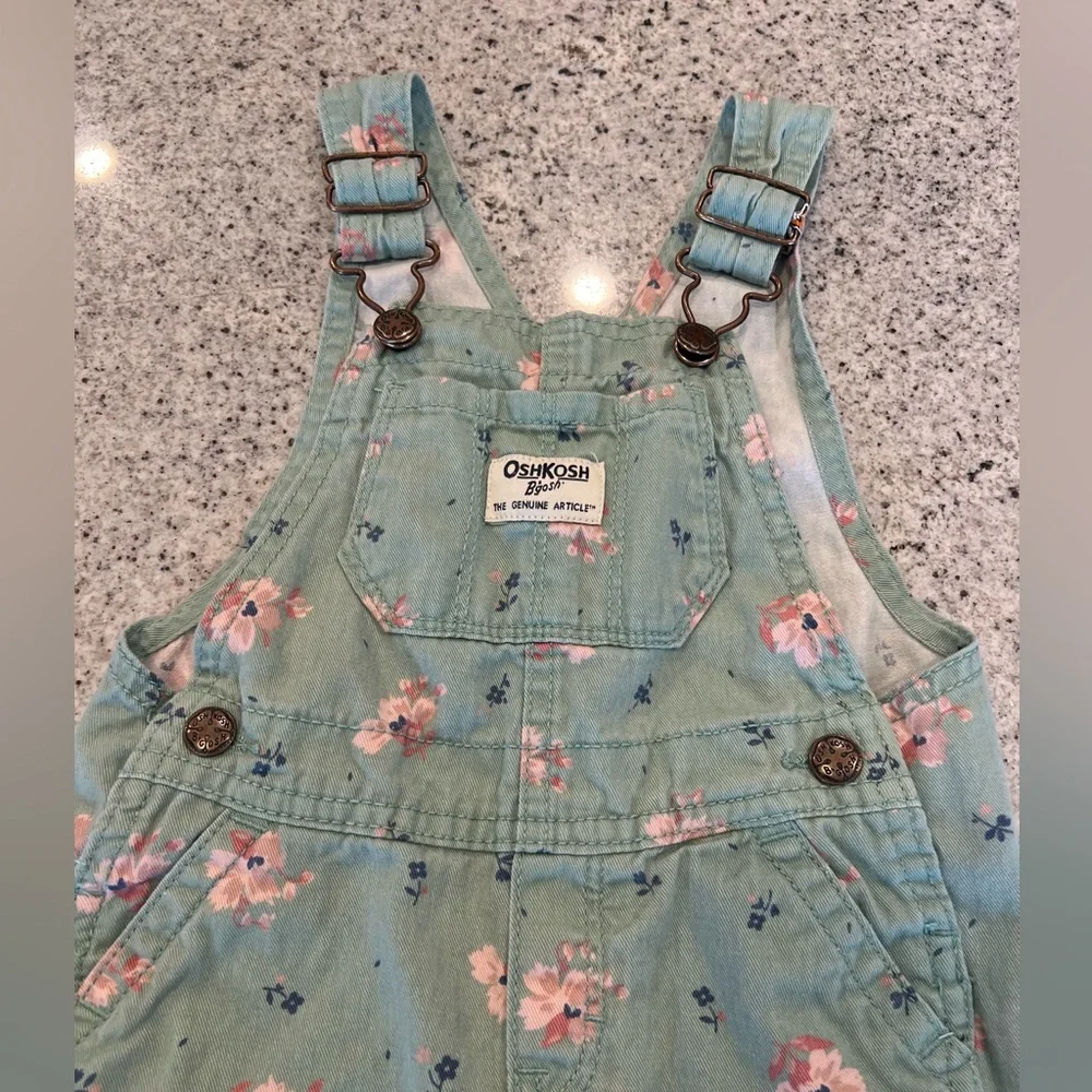 OshKosh B'gosh Floral Green Overalls 18 months